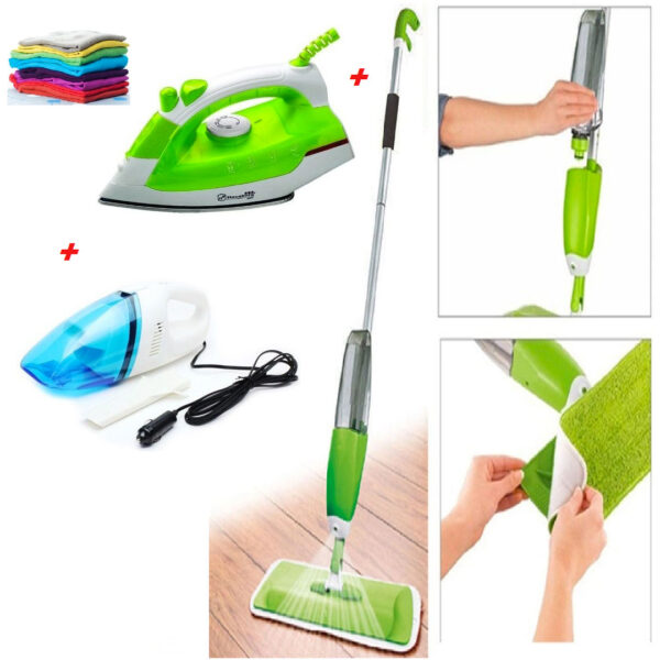 Mop cu pulverizator 2 in 1 Super Spray + Fier de calcat cu aburi ULTRA SLIDE + Aspirator portabil