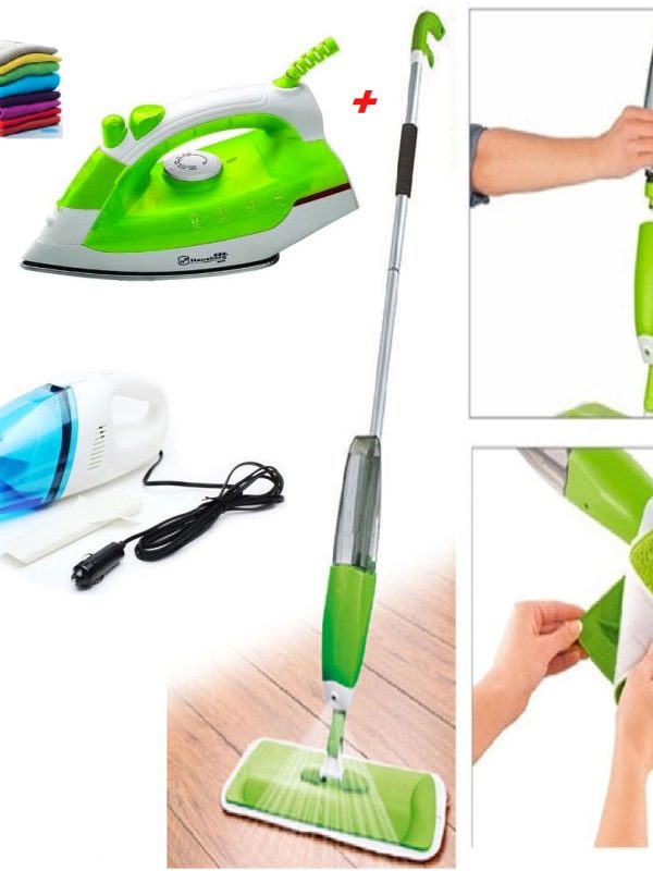 Mop cu pulverizator 2 in 1 Super Spray + Fier de calcat cu aburi ULTRA SLIDE + Aspirator portabil