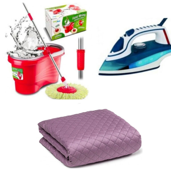 Mop Rotativ cu Galeata Hurricane Spin + FIER de Calcat cu abur + Cuvertura dublu trafic 200/220, diferite culori