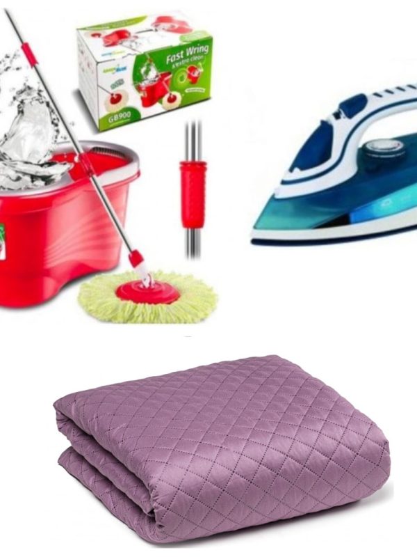 Mop Rotativ cu Galeata Hurricane Spin + FIER de Calcat cu abur + Cuvertura dublu trafic 200/220, diferite culori