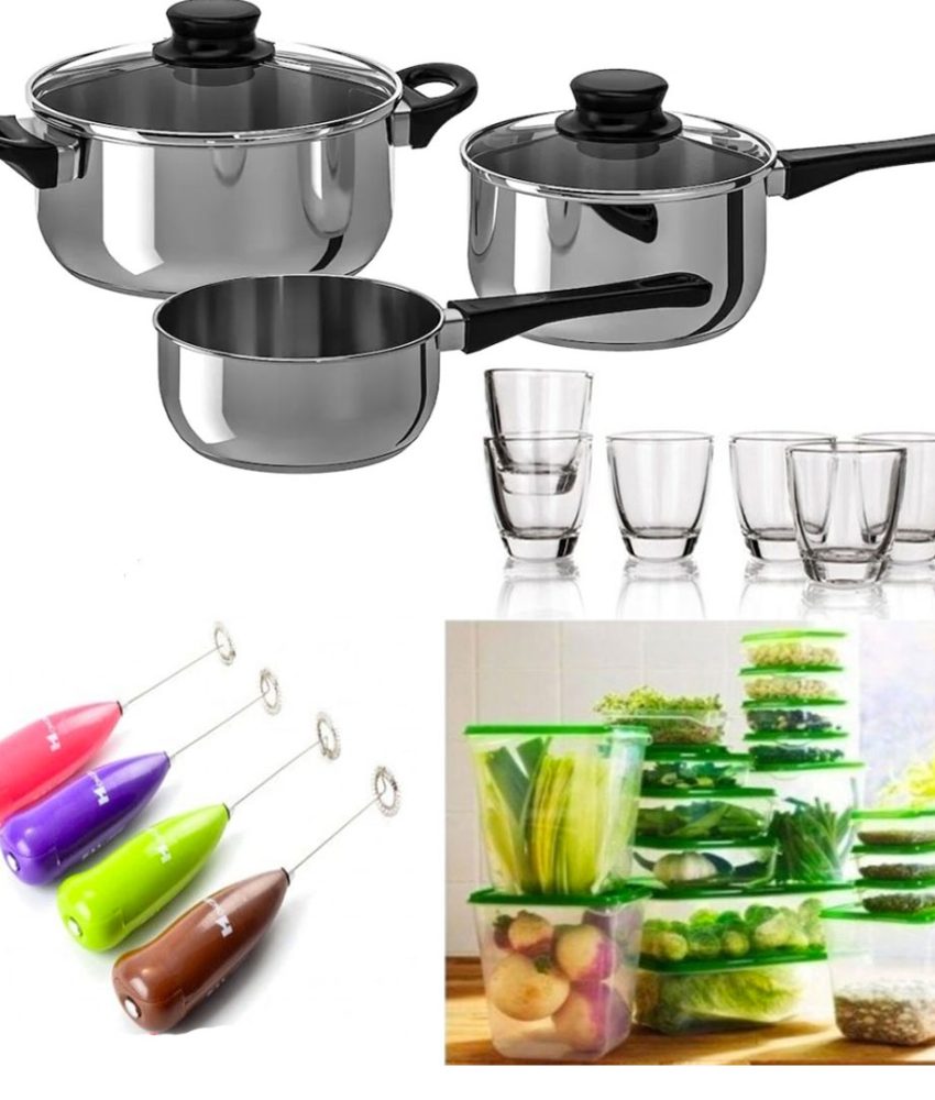 Oale inox, 5 piese + Set 17 caserole cu capace + Set 6 Pahare sticla + CADOU 1 Tel electric