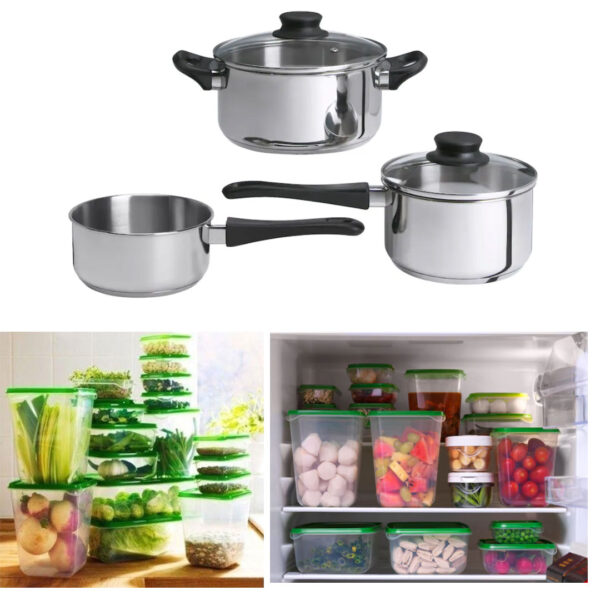 Oale inox cu capace + 17 caserole cu capace + CADOU tel electric bucatarie