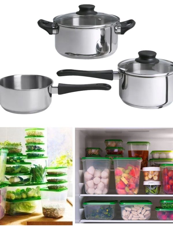 Oale inox cu capace + 17 caserole cu capace + CADOU tel electric bucatarie