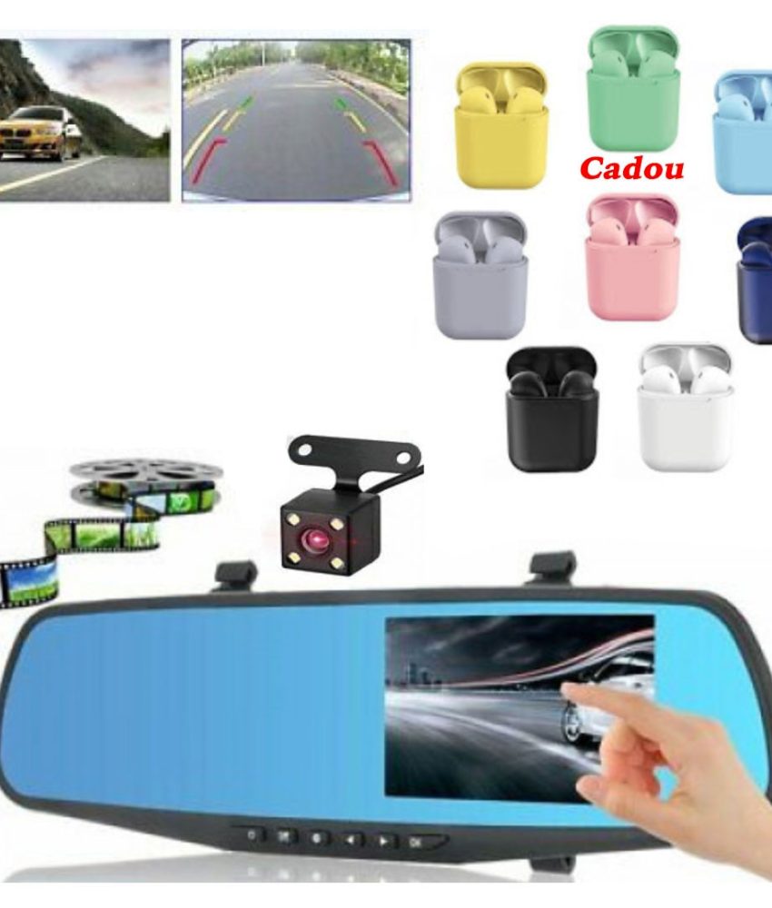 Oglinda retrovizoare heliomata, cu 2 camere video fata/spata, full HD + Cadou Casti wireless, AirPods i12 stereo, cu Stand de incarcare!