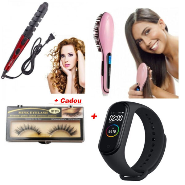 CEAS INTELIGENT Rezistent la apa, Bluetooth, Functii medicale + Set Ondulator Ceramica pentru bucle perfecte + Perie Electrica de intins parul + Set Gene false Cadou!