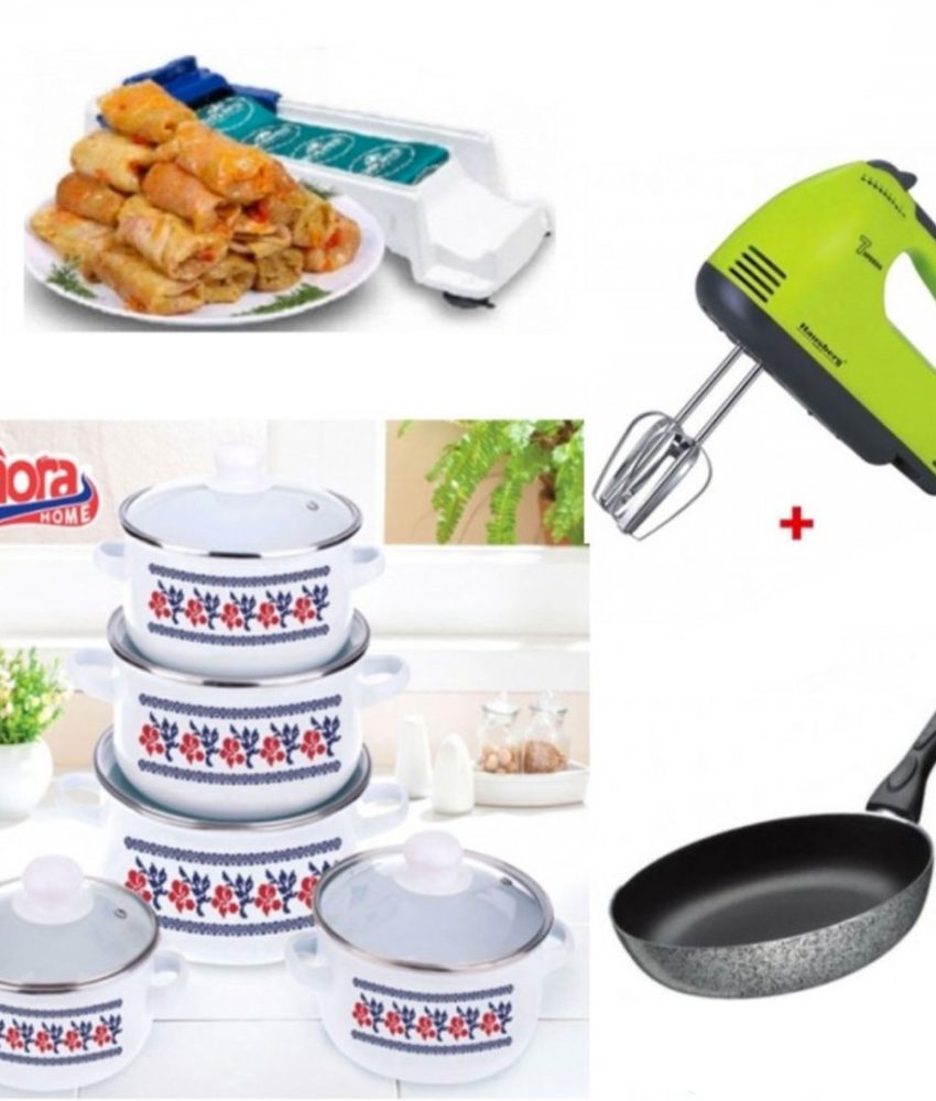 Oale si Cratite cu capace, set 10 piese, Model traditional + Mixer electric 7 viteze + Aparat de facut sarmale + CADOU Tigaie Teflon Delis 24cm