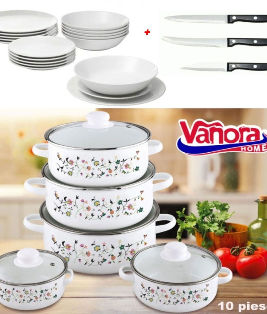 Oale si Capace, set 10 piese, model traditional + Set 12 Farfurii ceramica vitrificata + Set 3 Cutite inox Cadou!