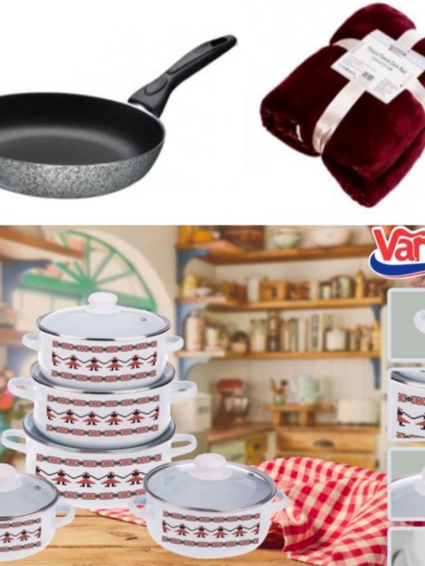 Oale si Cratite, set 10 piese, Model traditional Bucovina + Tigaie Delis teflon + Patura pufoasa Cadou!