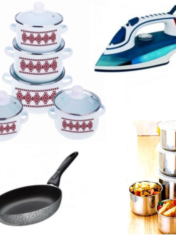 Set 10 piese Oale cu capace + Tigaie teflon adanca Delis + Fier de calcat cu aburi + Cadou Set 10 piese vase inox cu capace