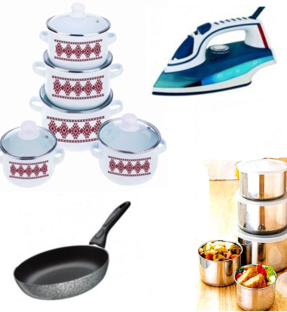Set 10 piese Oale cu capace + Tigaie teflon adanca Delis + Fier de calcat cu aburi + Cadou Set 10 piese vase inox cu capace