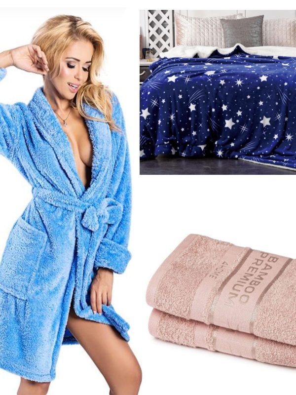 Patura pufoasa si calduroasa, cocolino, 200/220 + Halat de baie bumbac 100%, diferite culori + Cadou Set 2 prosoape baie, bbc Eco, 50x100cm!