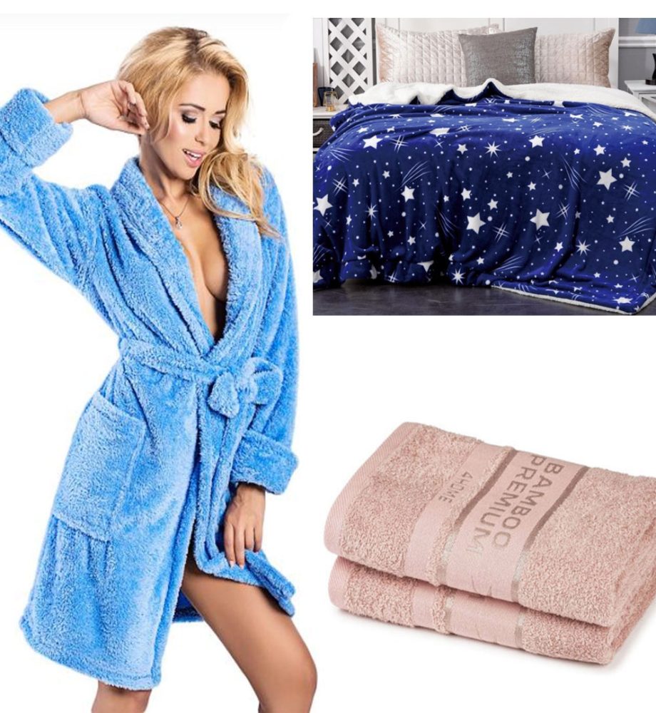 Patura pufoasa si calduroasa, cocolino, 200/220 + Halat de baie bumbac 100%, diferite culori + Cadou Set 2 prosoape baie, bbc Eco, 50x100cm!