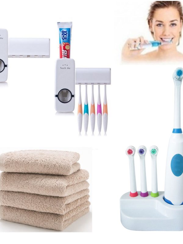 Periuta electrica de dinti Ultra Sonic cu suport si 3 capete de rezerva + Dozator pasta de dinti, senzor, suport de periute + CADOU Set 4 prosoape de fata, 30x50cm, bumbac 100%!