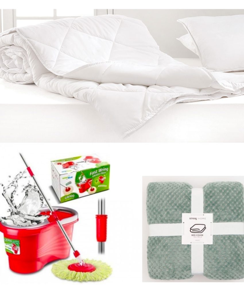 Pilota alba, pat dublu 180/210cm, 250g + Mop rotativ cu galeata Hurricane Spin + CADOU 1 patura pufoasa fleece, diferite culori!