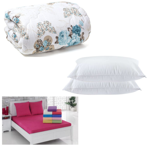 Pilota imprimata, toamna-iarna din puf siliconat pentru pat dublu 180x210cm + 2 Perne + Protectie saltea cu 2 fete de perna, diferite culori!