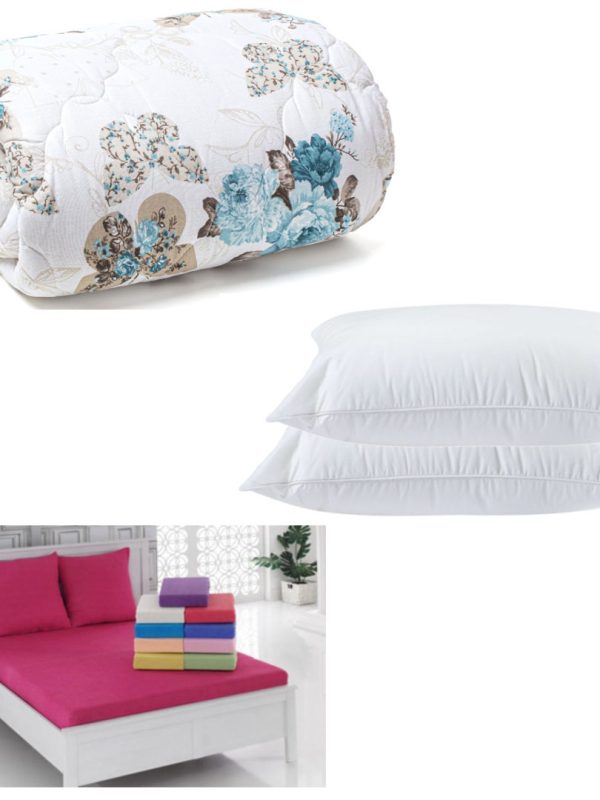 Pilota imprimata, toamna-iarna din puf siliconat pentru pat dublu 180x210cm + 2 Perne + Protectie saltea cu 2 fete de perna, diferite culori!