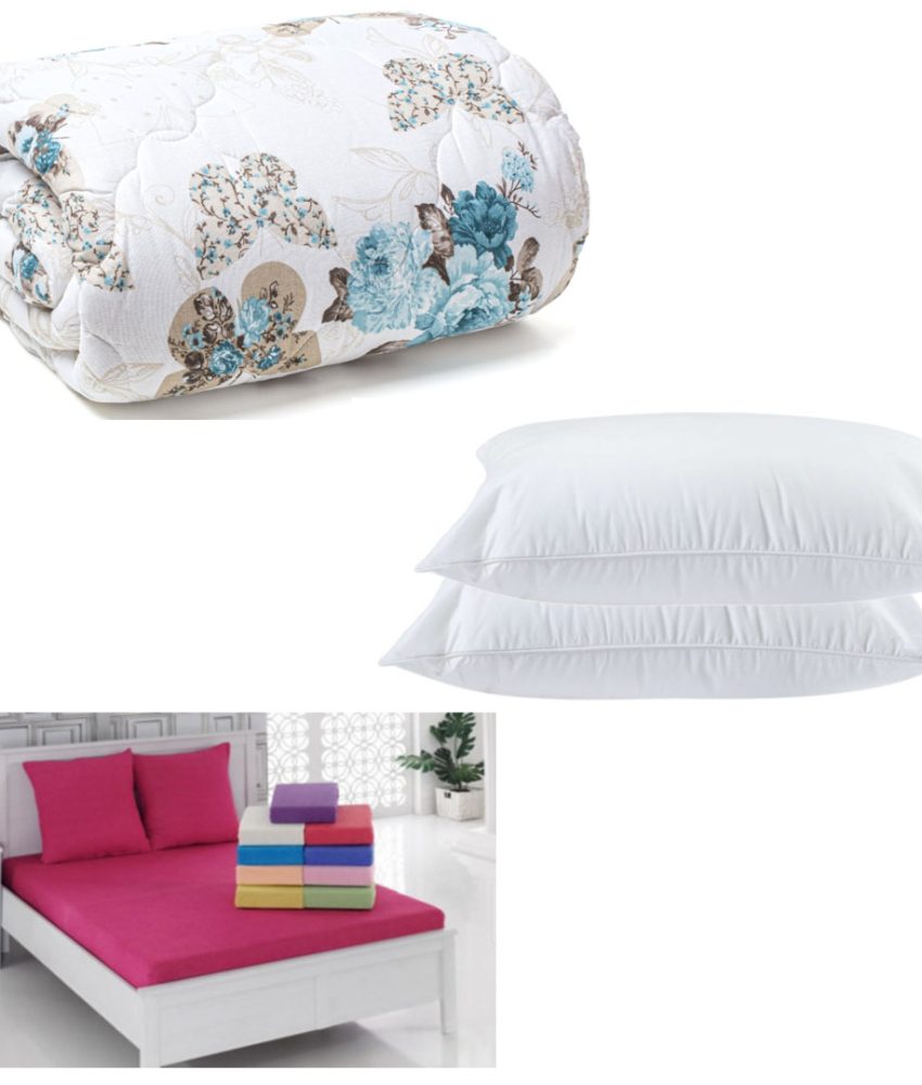 Pilota imprimata, toamna-iarna din puf siliconat pentru pat dublu 180x210cm + 2 Perne + Protectie saltea cu 2 fete de perna, diferite culori!