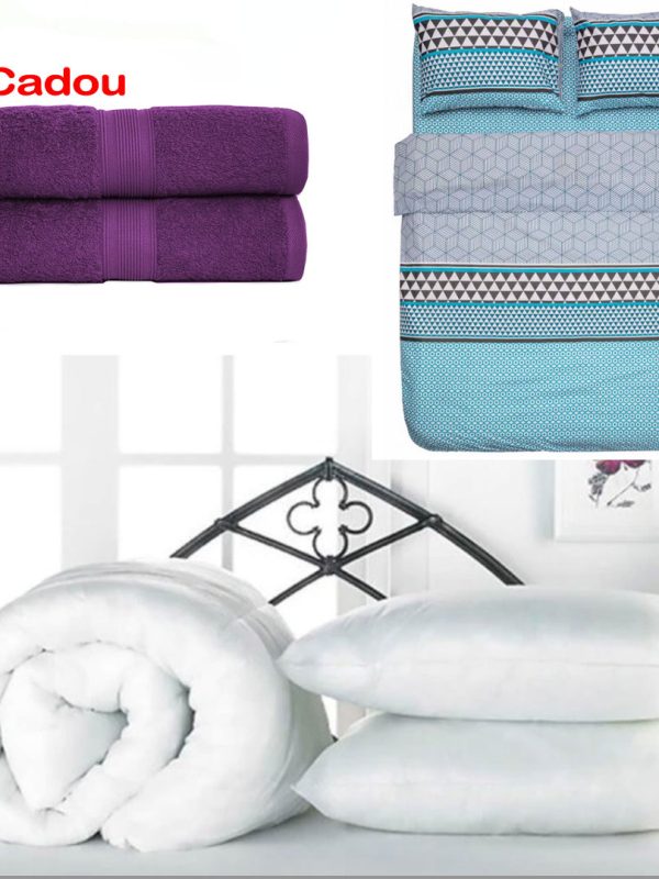 Pilota groasa de iarna, pentru pat dublu + 2 Perne 50/70cm + Lenjerie pentru pat dublu, 4 piese, Microfibra, diferite modele + Cadou Set 2 Prosoape BBC 100%