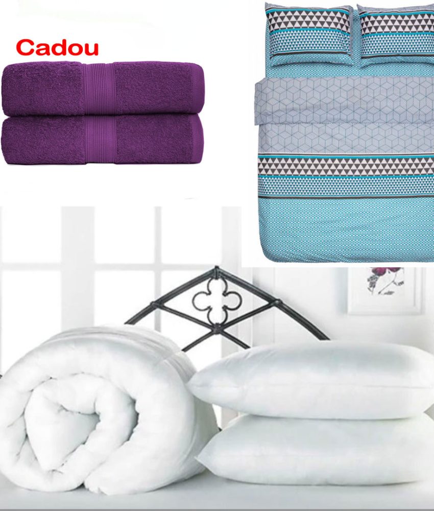 Pilota groasa de iarna, pentru pat dublu + 2 Perne 50/70cm + Lenjerie pentru pat dublu, 4 piese, Microfibra, diferite modele + Cadou Set 2 Prosoape BBC 100%