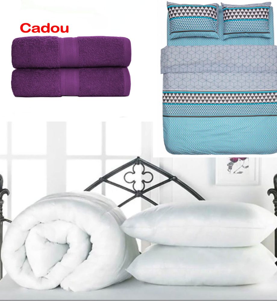 Pilota groasa de iarna, pentru pat dublu + 2 Perne 50/70cm + Lenjerie pentru pat dublu, 4 piese, Microfibra, diferite modele + Cadou Set 2 Prosoape BBC 100%