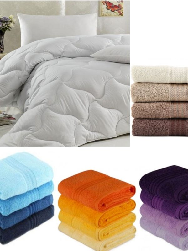 Pilota eleganta Fantasy, pentru pat dublu, 180x210, 250g, alba + Set 4 Prosoape de baie, 70x50cm, bumbac 100%, diferite culori sau albe!