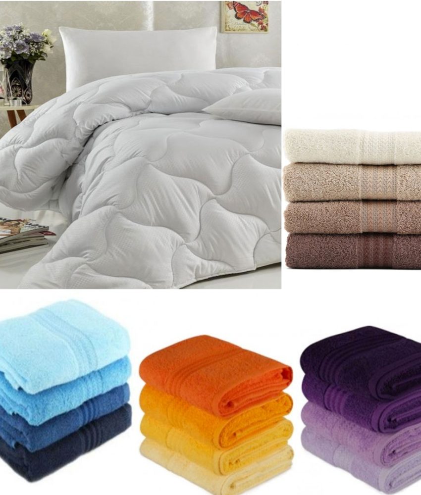 Pilota eleganta Fantasy, pentru pat dublu, 180x210, 250g, alba + Set 4 Prosoape de baie, 70x50cm, bumbac 100%, diferite culori sau albe!