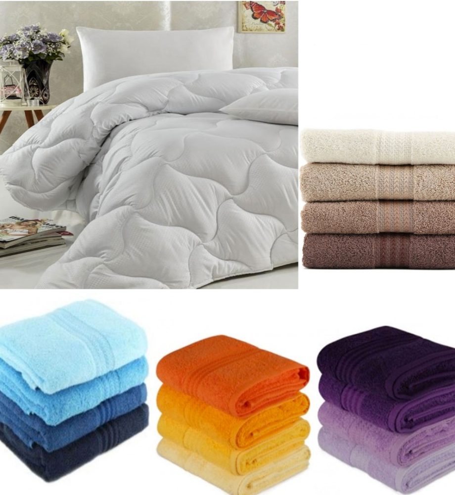 Pilota eleganta Fantasy, pentru pat dublu, 180x210, 250g, alba + Set 4 Prosoape de baie, 70x50cm, bumbac 100%, diferite culori sau albe!