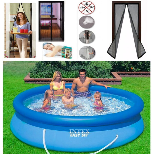 Piscina gonflabila, rotunda, BestWay FastSet, 244 x 61 cm, 1880 L+ CADOU Perdeaua Anti Insecte Magic Mesh cu inchidere magnetica!