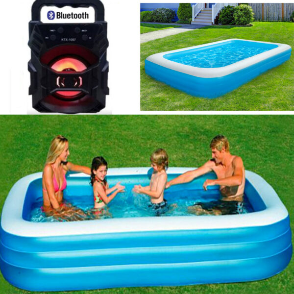 Piscina XXL Bestway, Family, pentru adulti si copii, rectangulara, albastra, 305 x 183 x 56 cm + Cadou Boxa portabila cu Bluetooth!