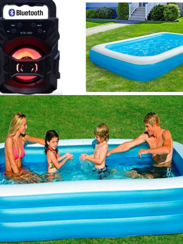 Piscina XXL Bestway, Family, pentru adulti si copii, rectangulara, albastra, 305 x 183 x 56 cm + Cadou Boxa portabila cu Bluetooth!