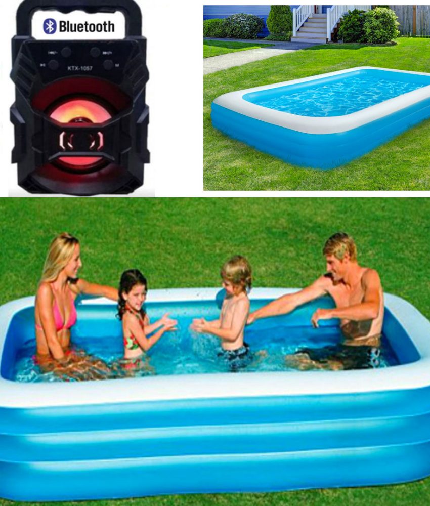 Piscina XXL Bestway, Family, pentru adulti si copii, rectangulara, albastra, 305 x 183 x 56 cm + Cadou Boxa portabila cu Bluetooth!