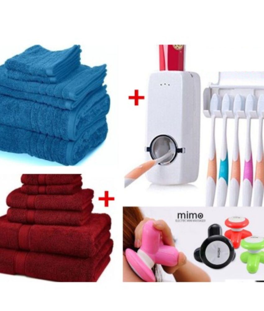 Set 6 prosoape de baie, gama hoteliera, bumbac Pakistanez, alb + 8 culori disponibile + Dozator pasta de dinti, Suport de periute + CADOU Aparat de Masaj Mimo