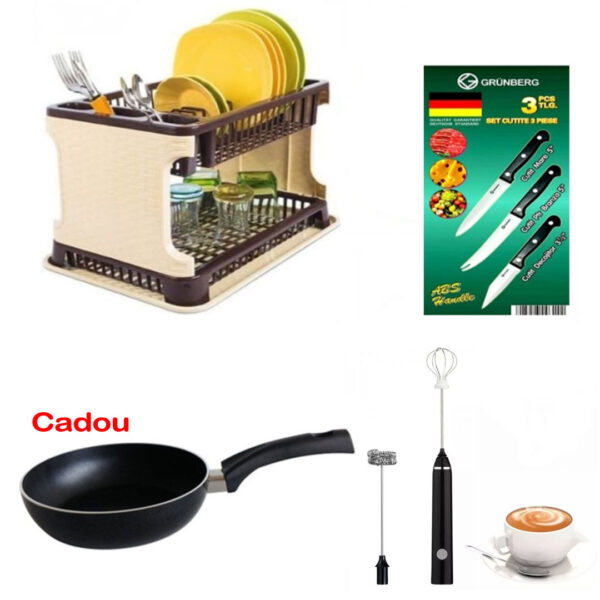 Suport de vase tip Ratan + Set 3 cutite inox pentru friptura + CADOU un mixer spuma lapte! La 2 Seturi cumparate ai extra cadou, tigaie Teflon 24cm!