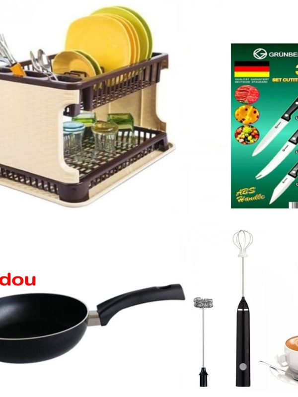 Suport de vase tip Ratan + Set 3 cutite inox pentru friptura + CADOU un mixer spuma lapte! La 2 Seturi cumparate ai extra cadou, tigaie Teflon 24cm!