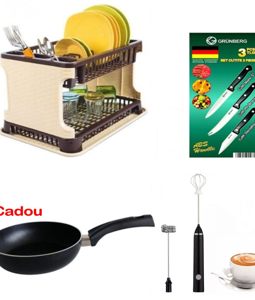 Suport de vase tip Ratan + Set 3 cutite inox pentru friptura + CADOU un mixer spuma lapte! La 2 Seturi cumparate ai extra cadou, tigaie Teflon 24cm!