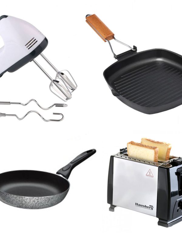 Mixer electric, 7 viteze, 4 palete + Tigaie Grill, antiaderenta, maner ergonomic, pliabil + Tigaie teflon + Prajitor de paine