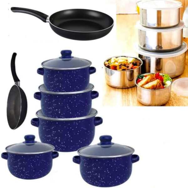 Set pentru gatit Vanora Home Zora 10 piese + 2 Tigai teflonate 24cm + Set 10 piese vase inox
