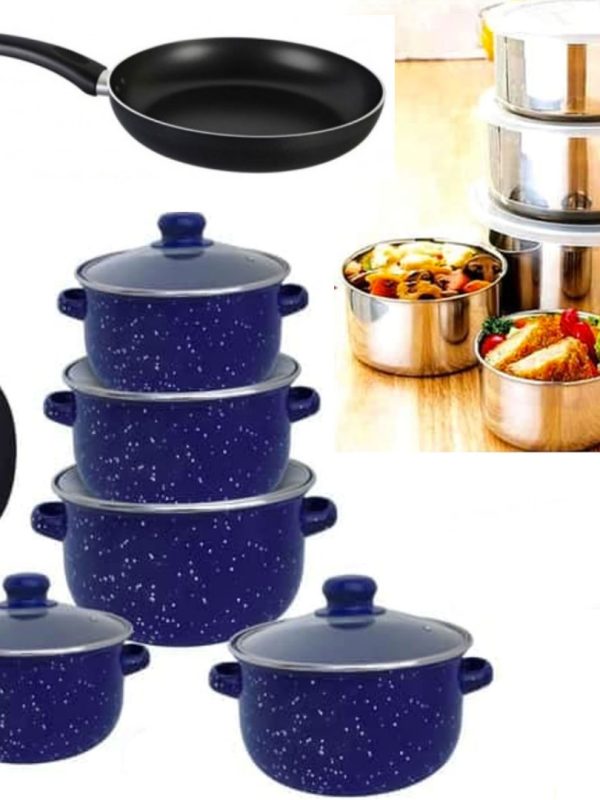 Set pentru gatit Vanora Home Zora 10 piese + 2 Tigai teflonate 24cm + Set 10 piese vase inox