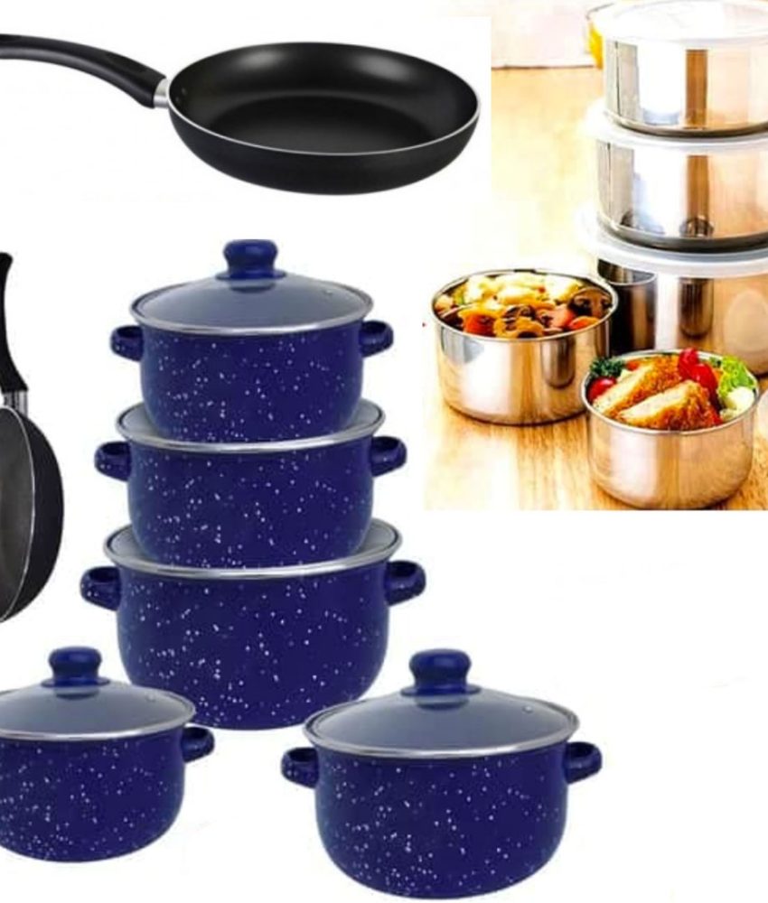 Set pentru gatit Vanora Home Zora 10 piese + 2 Tigai teflonate 24cm + Set 10 piese vase inox