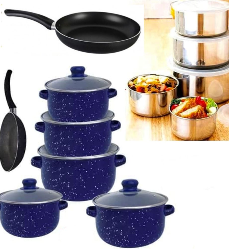 Set pentru gatit Vanora Home Zora 10 piese + 2 Tigai teflonate 24cm + Set 10 piese vase inox