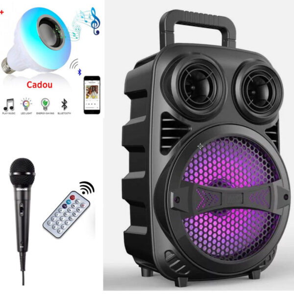 Boxa Portabila Bluetooth ZQS8107, Bass Puternic, Microfon, Telecomanda, Radio FM, 150W PMPO + CADOU Bec DISCO bluetooth LED cu boxa incorporata, telecomanda