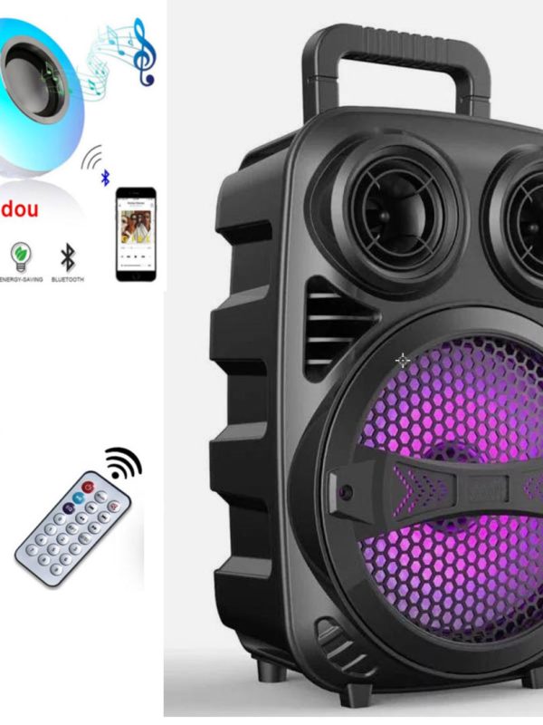Boxa Portabila Bluetooth ZQS8107, Bass Puternic, Microfon, Telecomanda, Radio FM, 150W PMPO + CADOU Bec DISCO bluetooth LED cu boxa incorporata, telecomanda