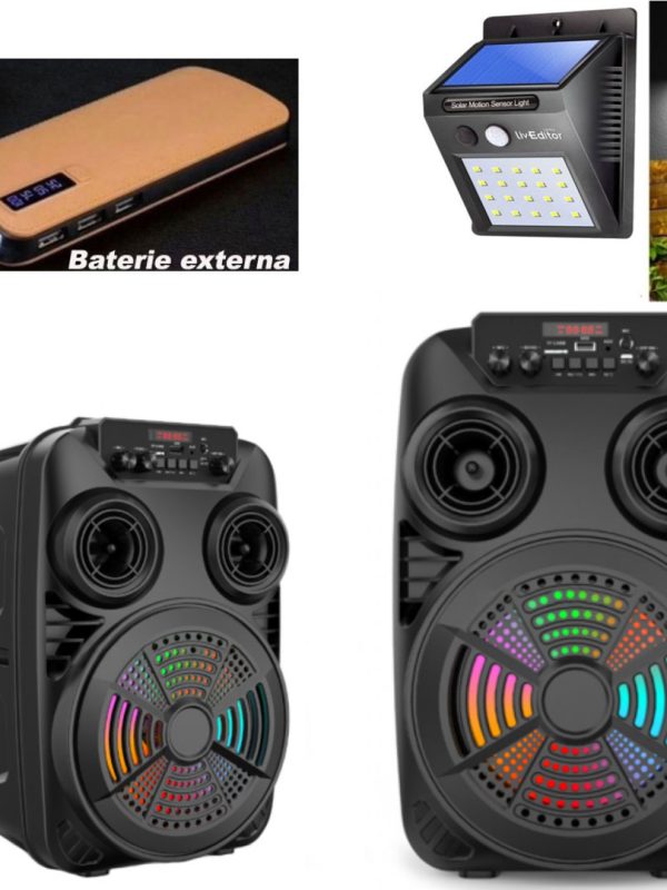 Boxa Portabila ZQS 8107S, Bluetooth, Super Woofer, Led Display, Lumini Disco, USB, TF, FM Radio + Microfon Karaoke + Telecomanda + Baterie Externa Smart Power Bank 3x USB, Lanterna + CADOU Lampa cu Senzor de miscare!