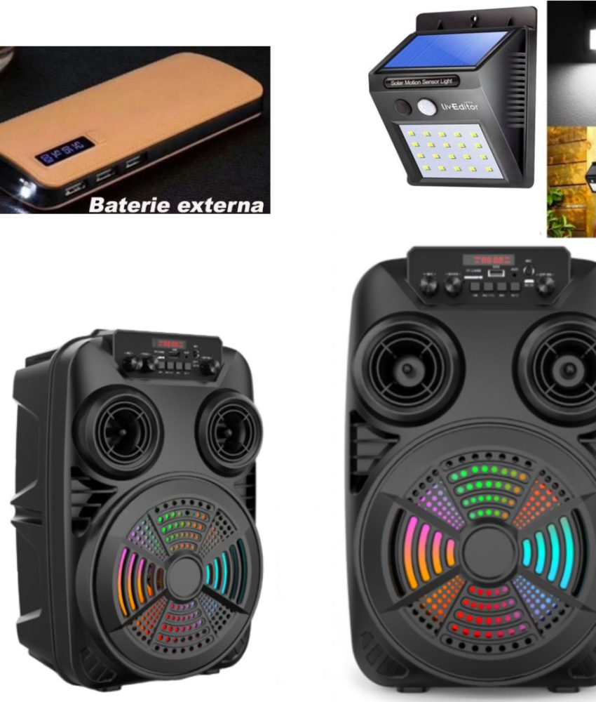 Boxa Portabila ZQS 8107S, Bluetooth, Super Woofer, Led Display, Lumini Disco, USB, TF, FM Radio + Microfon Karaoke + Telecomanda + Baterie Externa Smart Power Bank 3x USB, Lanterna + CADOU Lampa cu Senzor de miscare!
