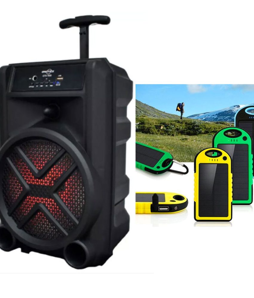 Boxa Bluetooth Portabila, GTS 1630, 200W, Karaoke, Radio, Card, USB, MP3, Microfon + Baterie Externa cu incarcare solara 20000 mAh, Rezistenta La Socuri Si Umezeala, LED UV, 2 Porturi USB