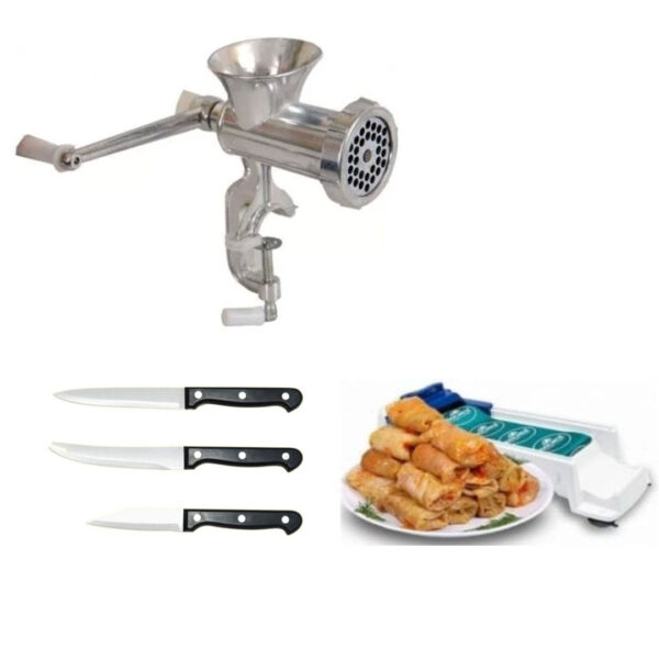 Masina tocat carne + Dispozitiv pentru infasurat sarmale, dolmer + CADOU set 3 cutite inox