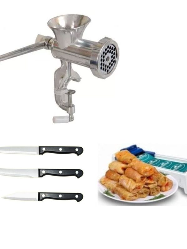 Masina tocat carne + Dispozitiv pentru infasurat sarmale, dolmer + CADOU set 3 cutite inox