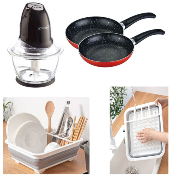 Chopper/tocator electric 250W, 4 lame inox+ Set 2 Tigai teflon + Suport de vase alb + CADOU Set 3 Cutite Inox!
