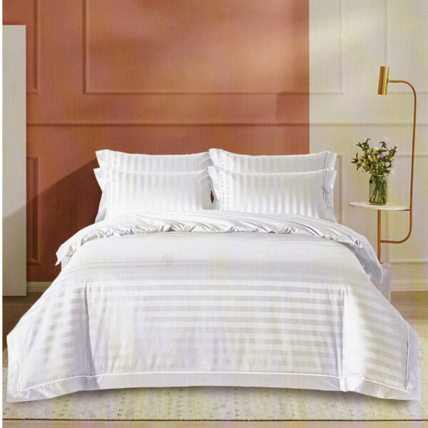 Lenjerie de Pat DAMASC Policoton King size (IMP39), alba, gama hoteliera