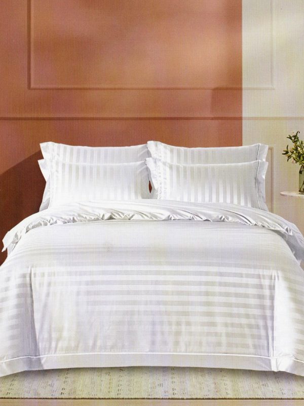 Lenjerie de Pat DAMASC Policoton King size (IMP39), alba, gama hoteliera